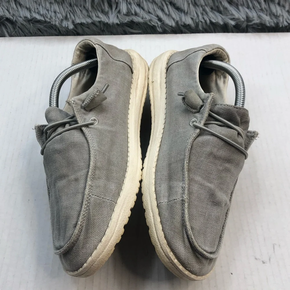 Hey Dude Shoes Womens 7 Wendy Chambray Light Gray Canvas Slip On Flat Loafers
